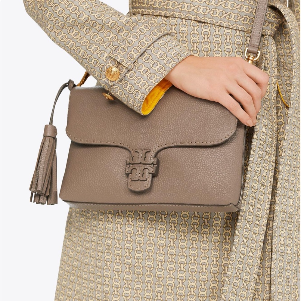 Tory Burch MCGRAW FOLD-OVER CROSSBODY, Silver Maple